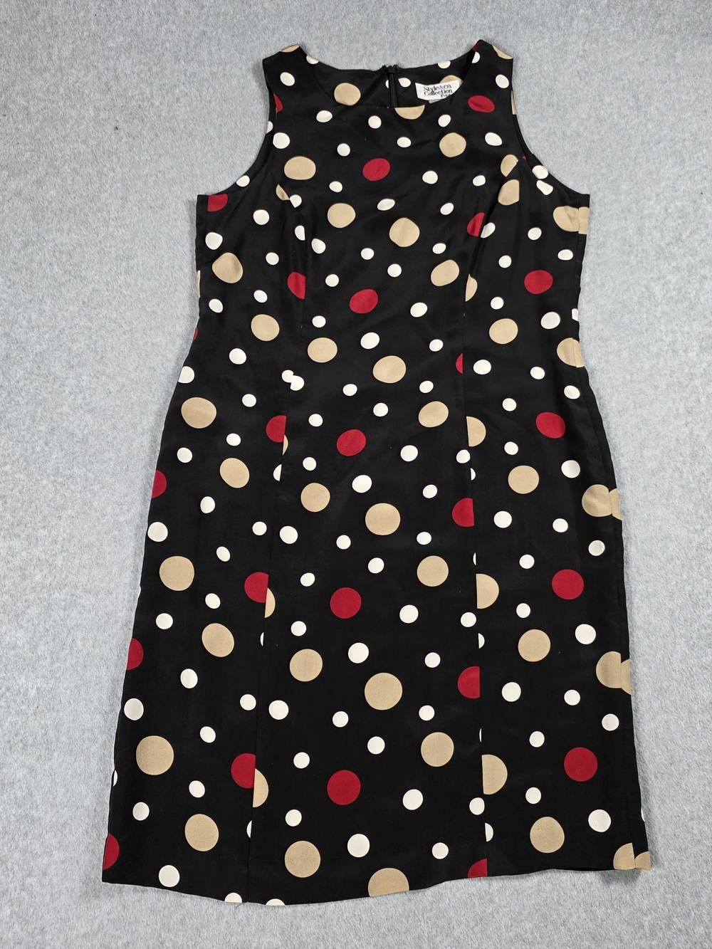 Style & Co. Black Sleeveless Midi Dress with Red, Beige & Ivory Polka Dots